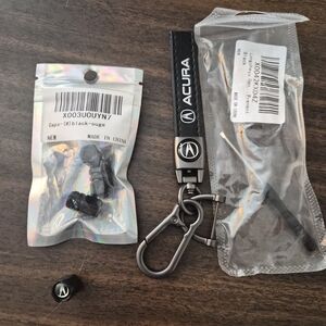 Acura Black Keychain with Valve Caps Car Accessories Set